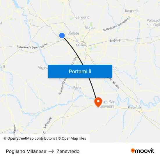 Pogliano Milanese to Zenevredo map