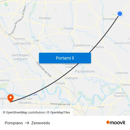 Pompiano to Zenevredo map