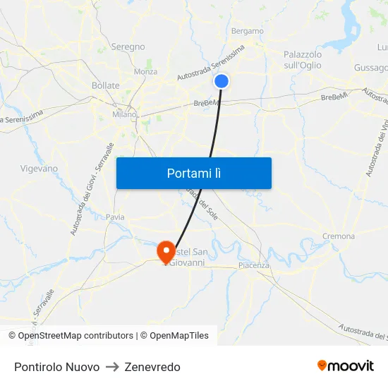 Pontirolo Nuovo to Zenevredo map