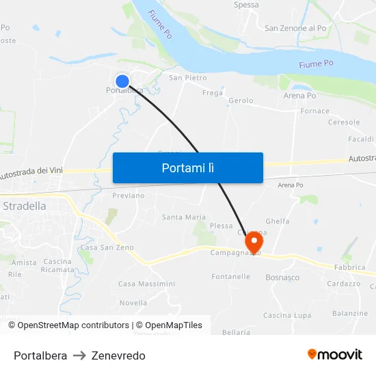 Portalbera to Zenevredo map