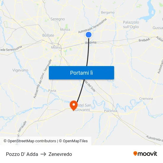 Pozzo D' Adda to Zenevredo map