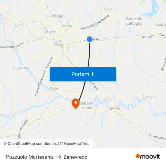 Pozzuolo Martesana to Zenevredo map
