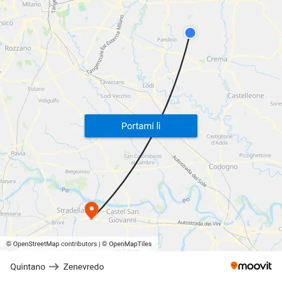 Quintano to Zenevredo map