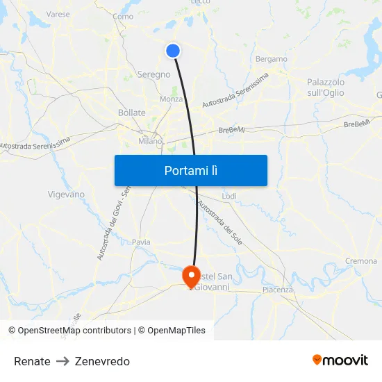 Renate to Zenevredo map