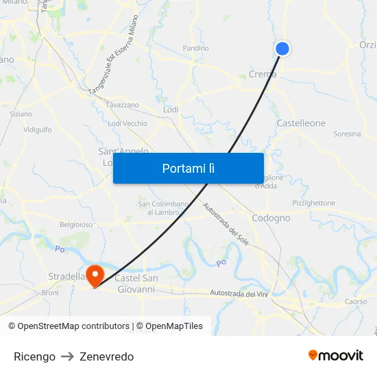 Ricengo to Zenevredo map