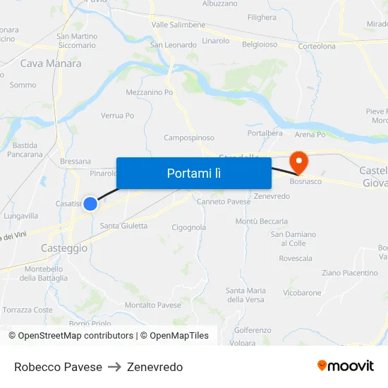Robecco Pavese to Zenevredo map