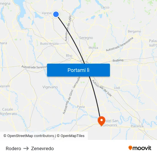 Rodero to Zenevredo map