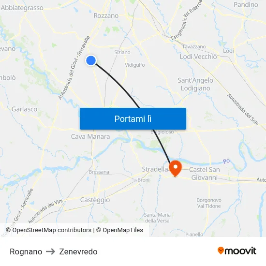 Rognano to Zenevredo map