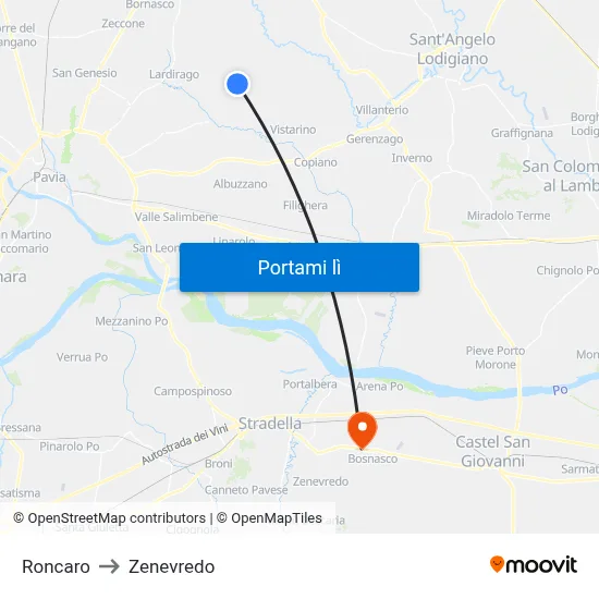 Roncaro to Zenevredo map