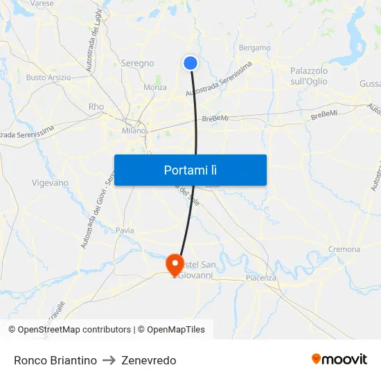 Ronco Briantino to Zenevredo map