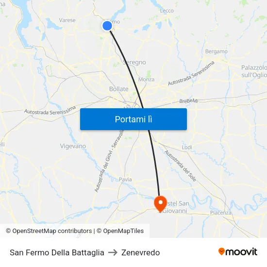 San Fermo Della Battaglia to Zenevredo map