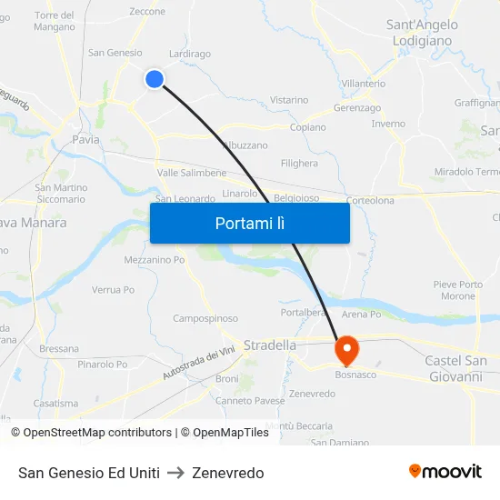 San Genesio Ed Uniti to Zenevredo map