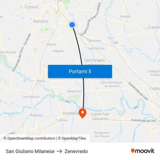 San Giuliano Milanese to Zenevredo map