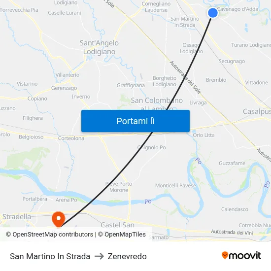 San Martino In Strada to Zenevredo map