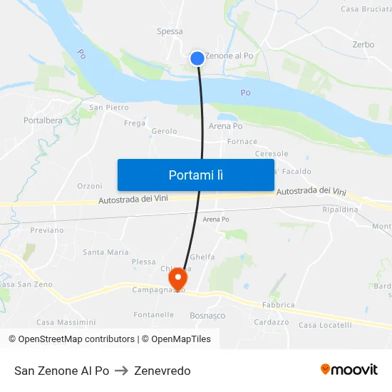 San Zenone Al Po to Zenevredo map