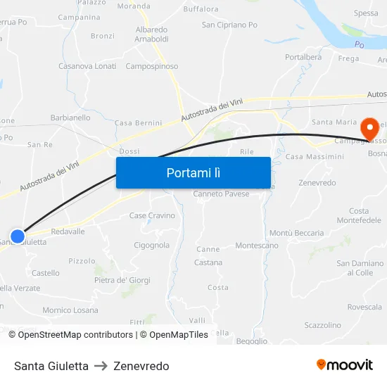 Santa Giuletta to Zenevredo map