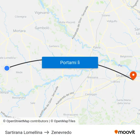 Sartirana Lomellina to Zenevredo map