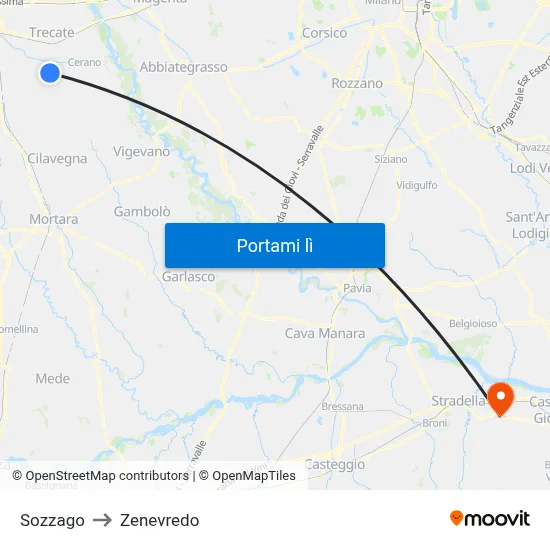 Sozzago to Zenevredo map