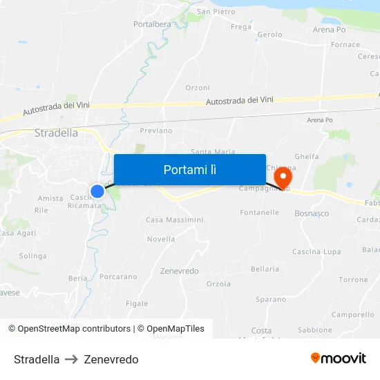 Stradella to Zenevredo map