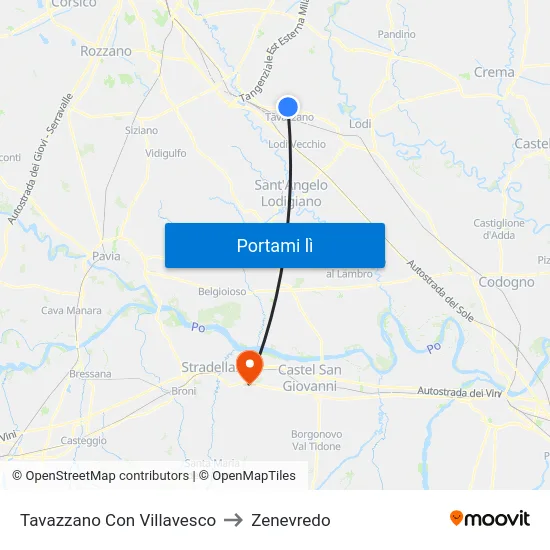 Tavazzano Con Villavesco to Zenevredo map