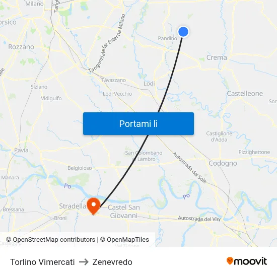 Torlino Vimercati to Zenevredo map