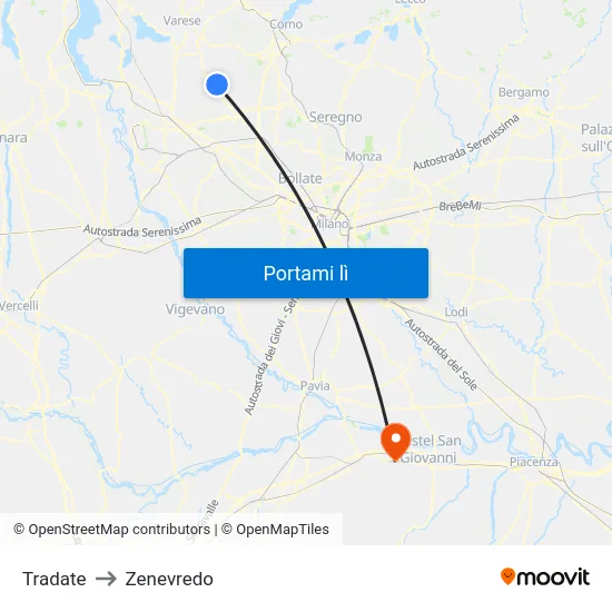 Tradate to Zenevredo map