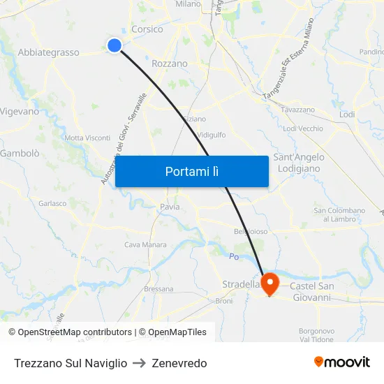 Trezzano Sul Naviglio to Zenevredo map