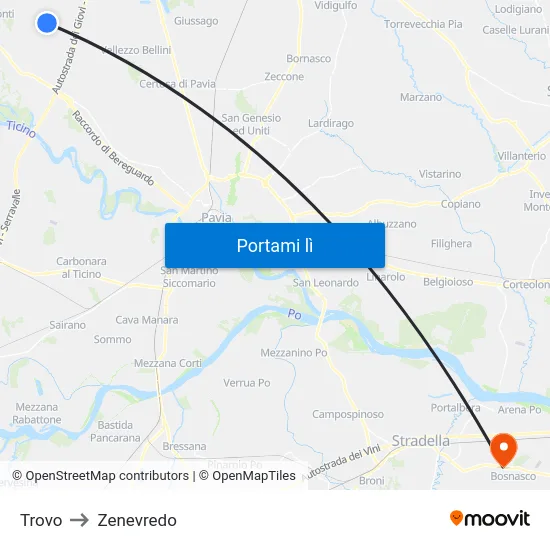 Trovo to Zenevredo map