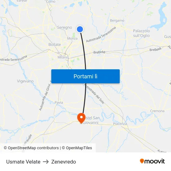 Usmate Velate to Zenevredo map