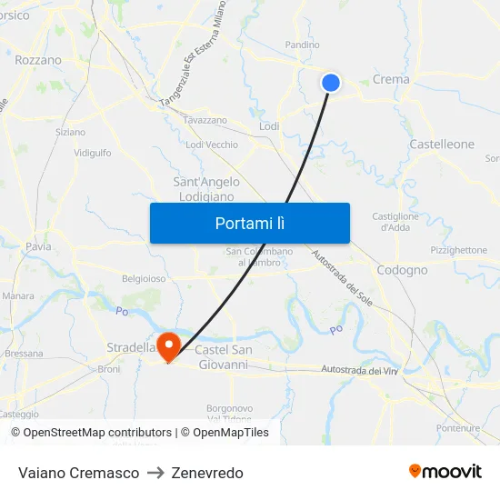 Vaiano Cremasco to Zenevredo map