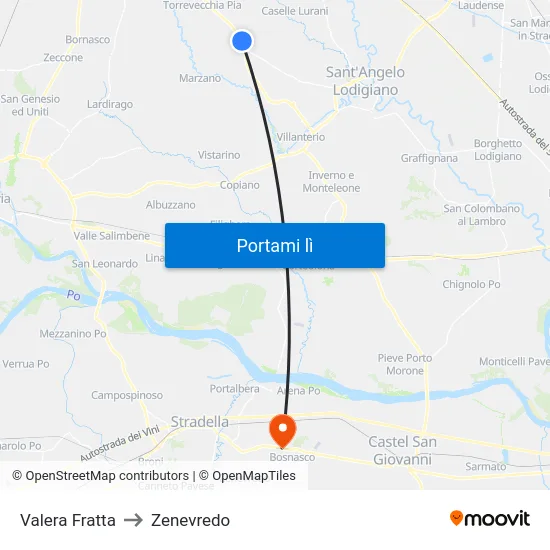Valera Fratta to Zenevredo map