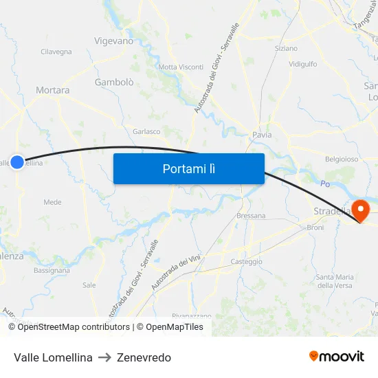 Valle Lomellina to Zenevredo map