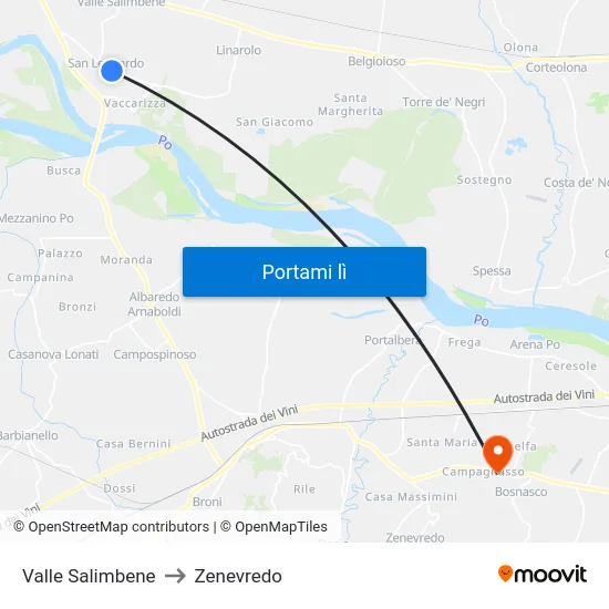 Valle Salimbene to Zenevredo map