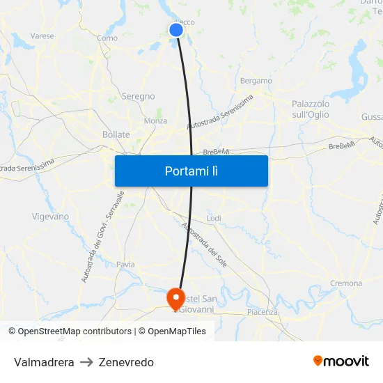 Valmadrera to Zenevredo map