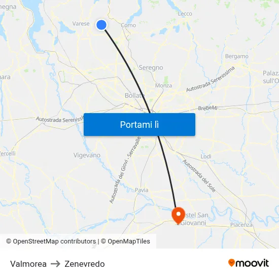 Valmorea to Zenevredo map