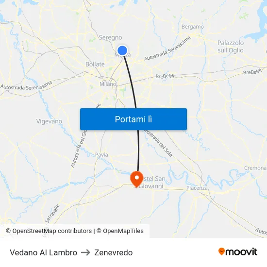 Vedano Al Lambro to Zenevredo map