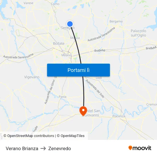 Verano Brianza to Zenevredo map