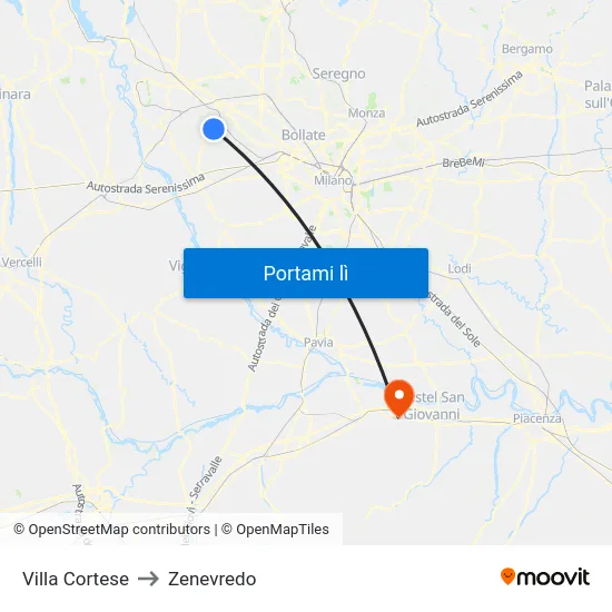 Villa Cortese to Zenevredo map