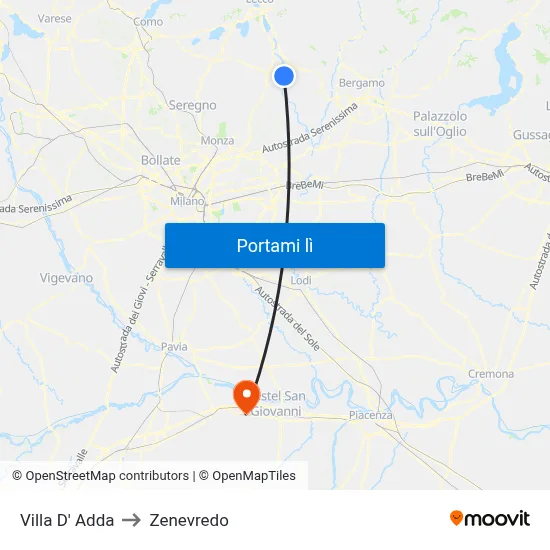 Villa D' Adda to Zenevredo map