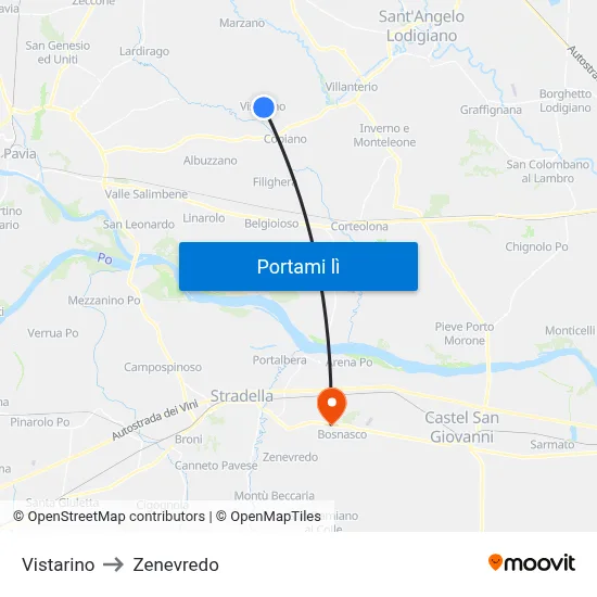 Vistarino to Zenevredo map