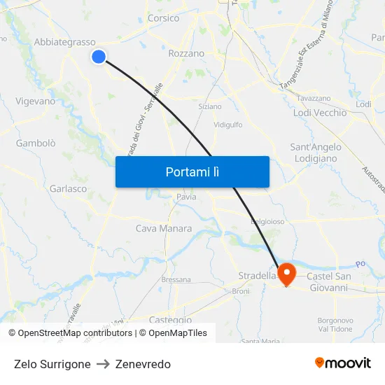 Zelo Surrigone to Zenevredo map