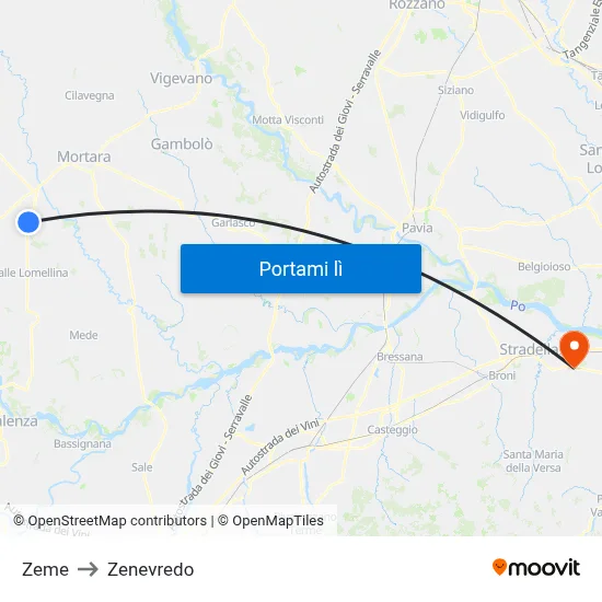 Zeme to Zenevredo map