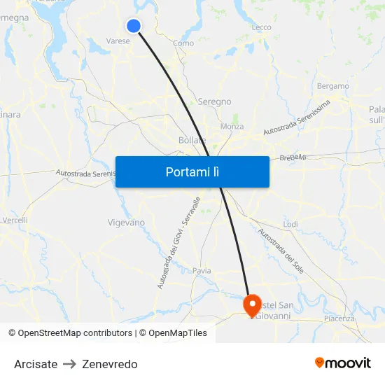Arcisate to Zenevredo map