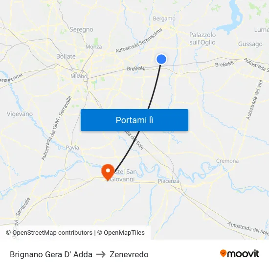 Brignano Gera D' Adda to Zenevredo map