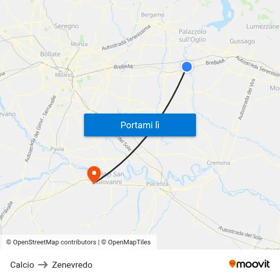 Calcio to Zenevredo map