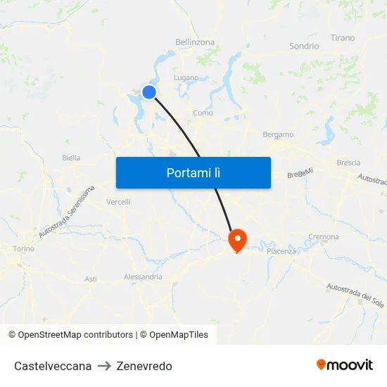 Castelveccana to Zenevredo map