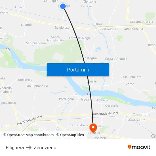 Filighera to Zenevredo map