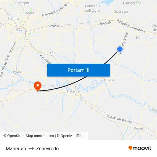 Manerbio to Zenevredo map