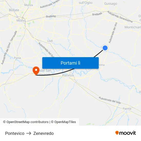 Pontevico to Zenevredo map