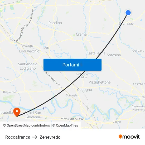 Roccafranca to Zenevredo map